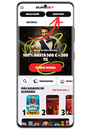 Visita el sitio oficial de Supabet y haz clic en el botón de registro
